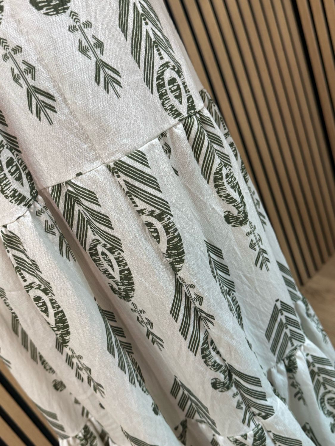 Boho Print Belted Skirt - Khaki