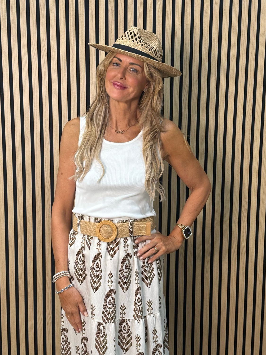 Boho Print Belted Skirt - Brown