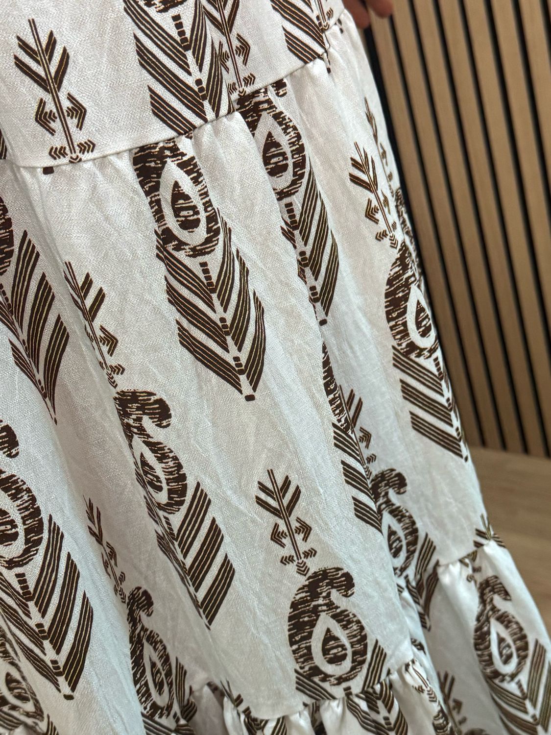 Boho Print Belted Skirt - Brown