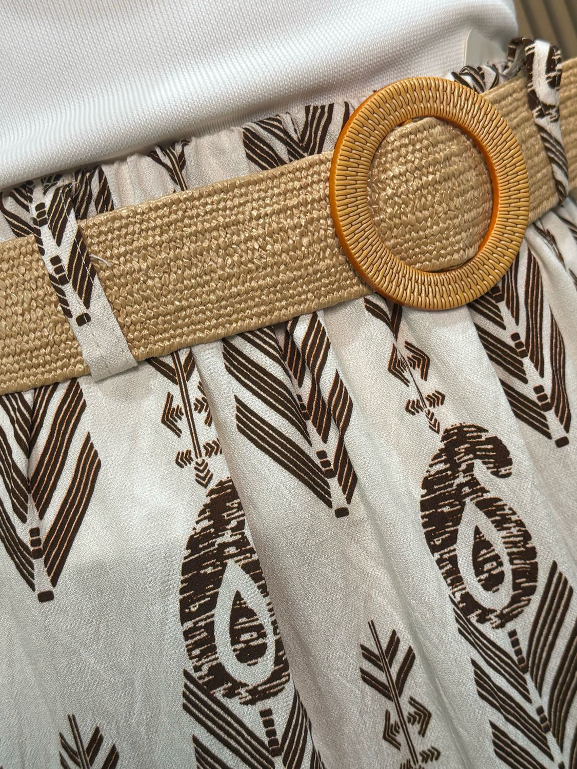 Boho Print Belted Skirt - Brown