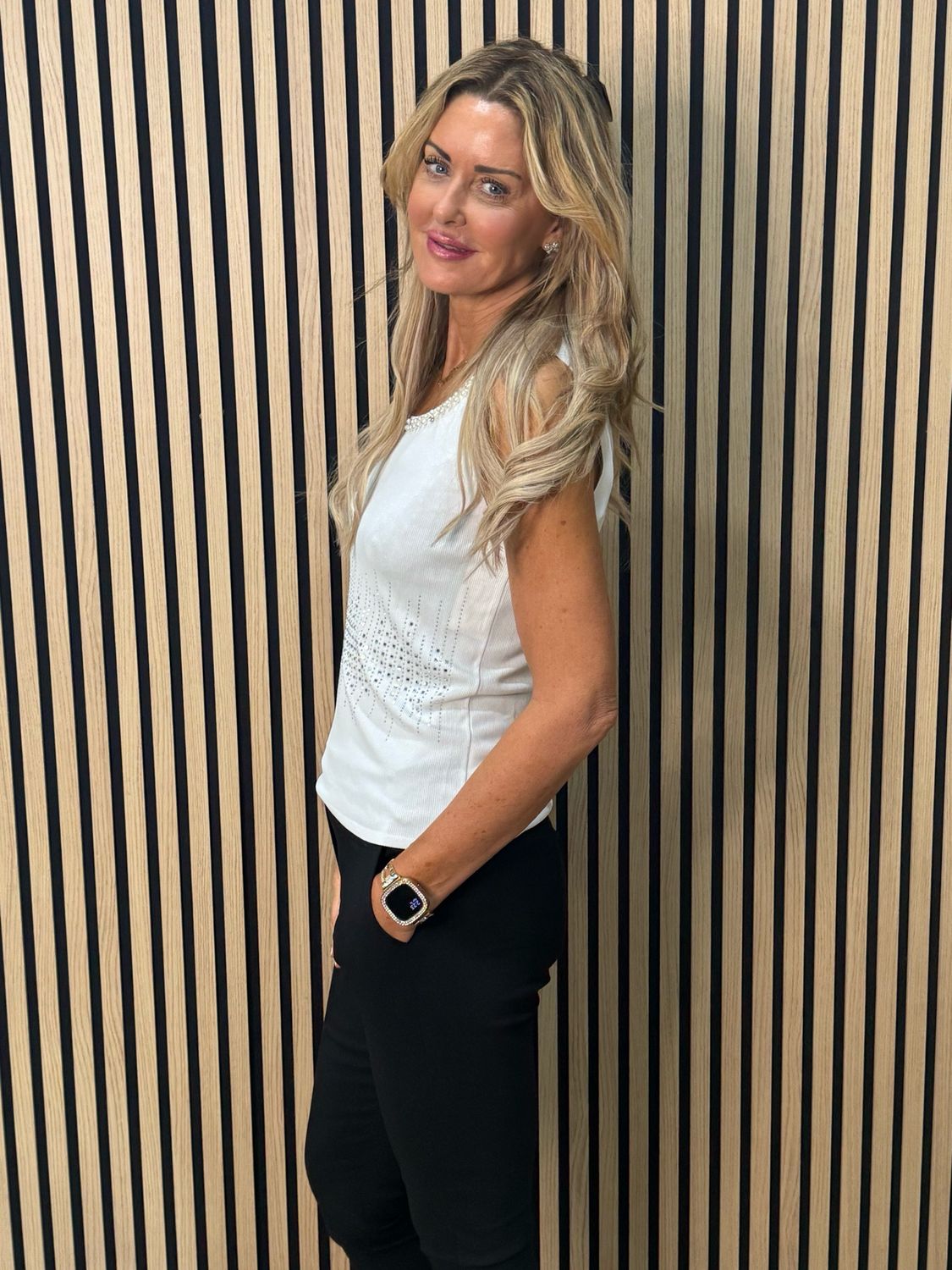 Diamanté Sleeveless Top - White