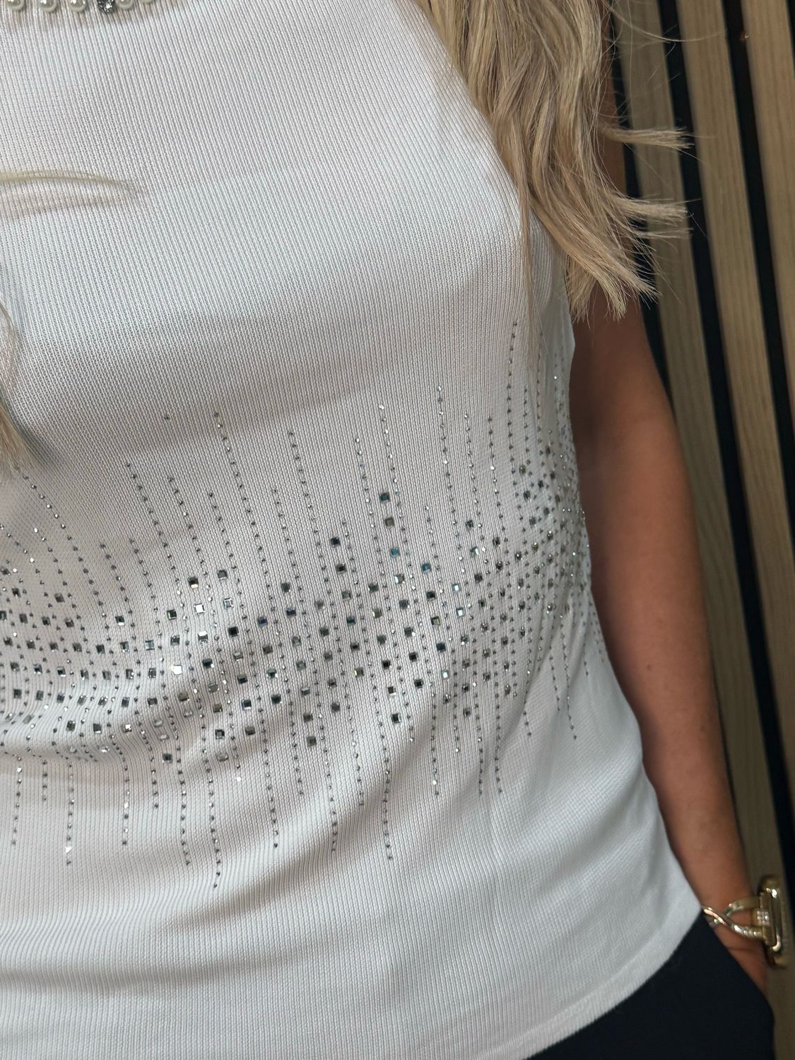 Diamanté Sleeveless Top - White