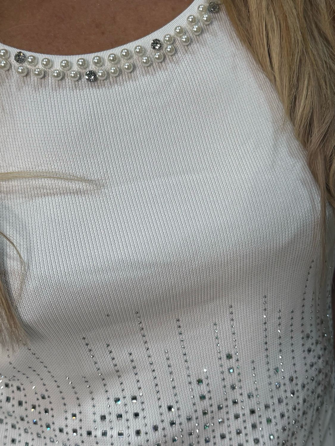 Diamanté Sleeveless Top - White