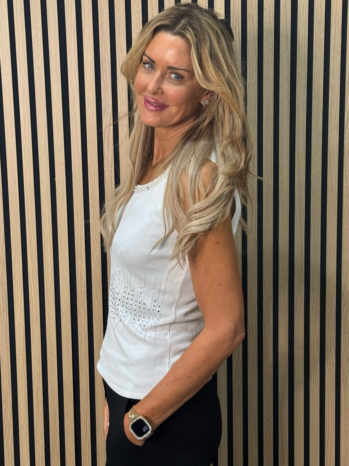 Diamanté Sleeveless Top - White