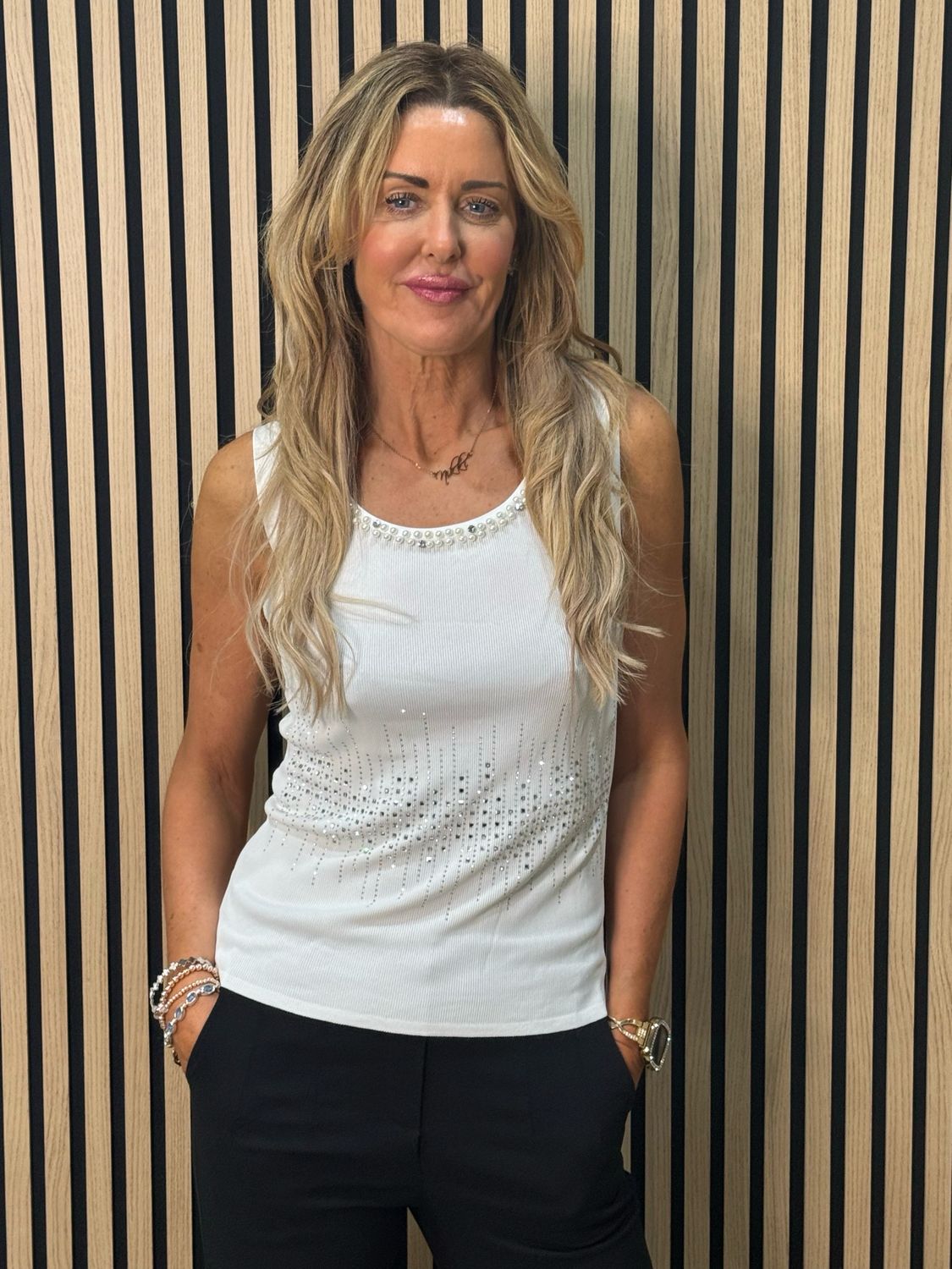 Diamanté Sleeveless Top - White