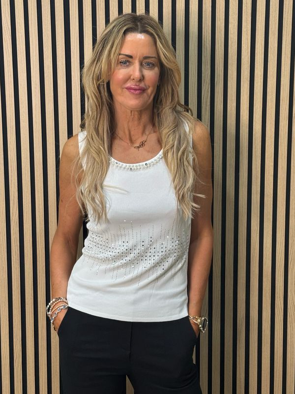 Diamanté Sleeveless Top - White