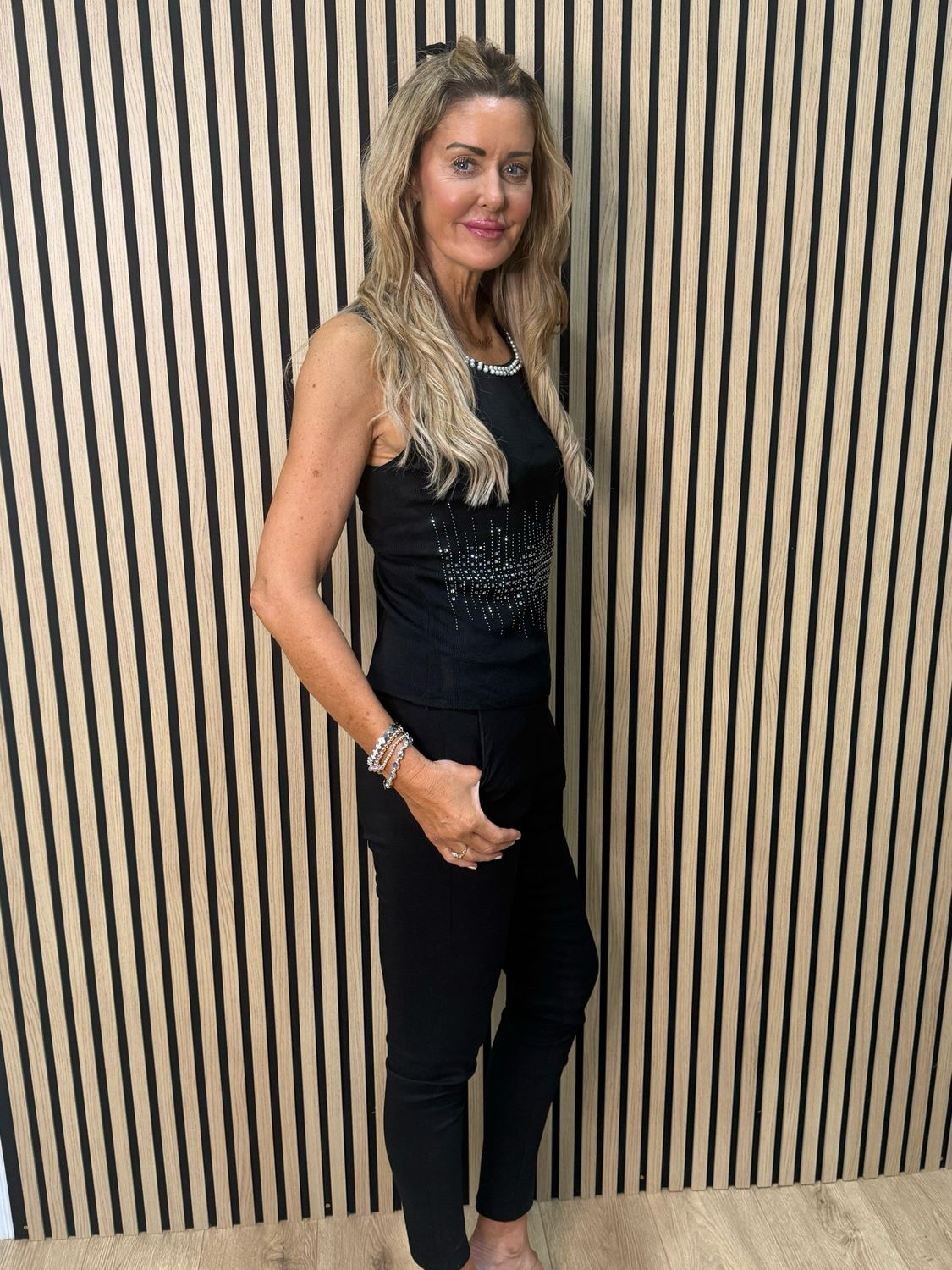 Diamanté Sleeveless Top - Black