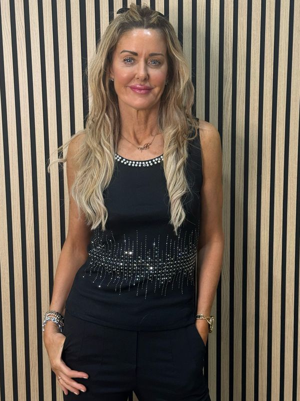 Diamanté Sleeveless Top - Black
