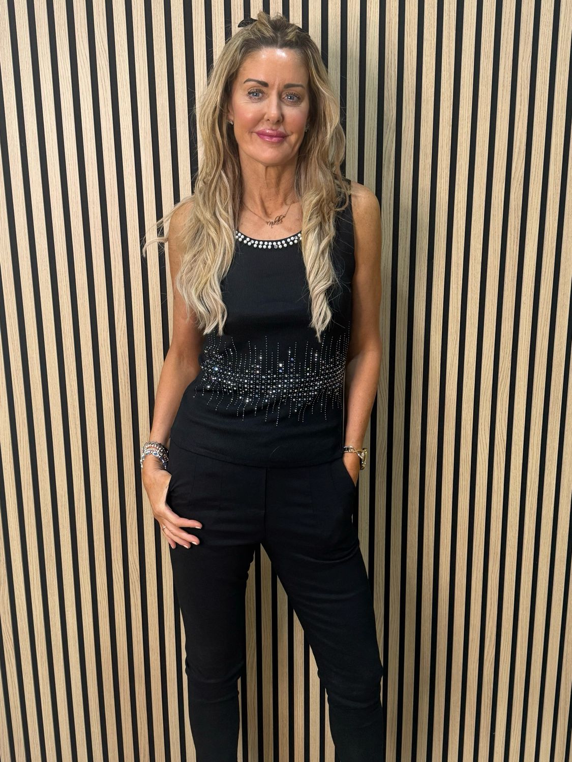 Diamanté Sleeveless Top - Black