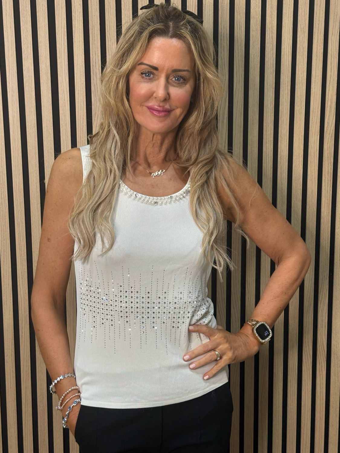 Diamanté Sleeveless Top - Cream
