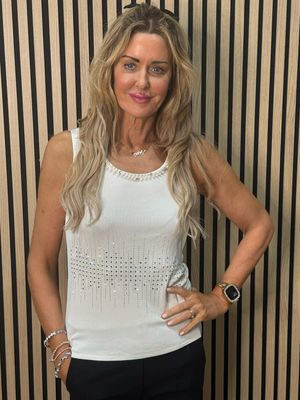 Diamanté Sleeveless Top - Cream