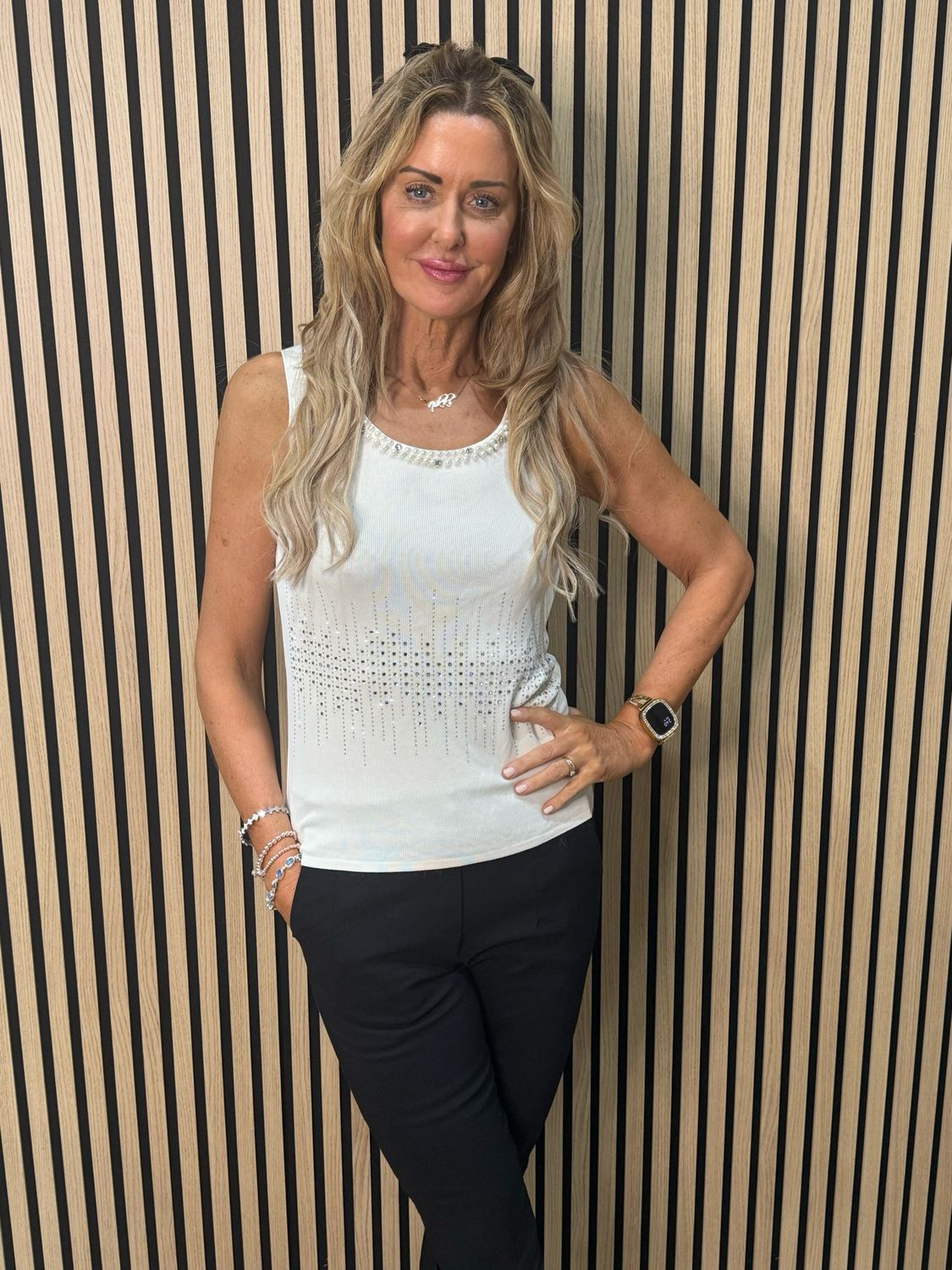 Diamanté Sleeveless Top - Cream