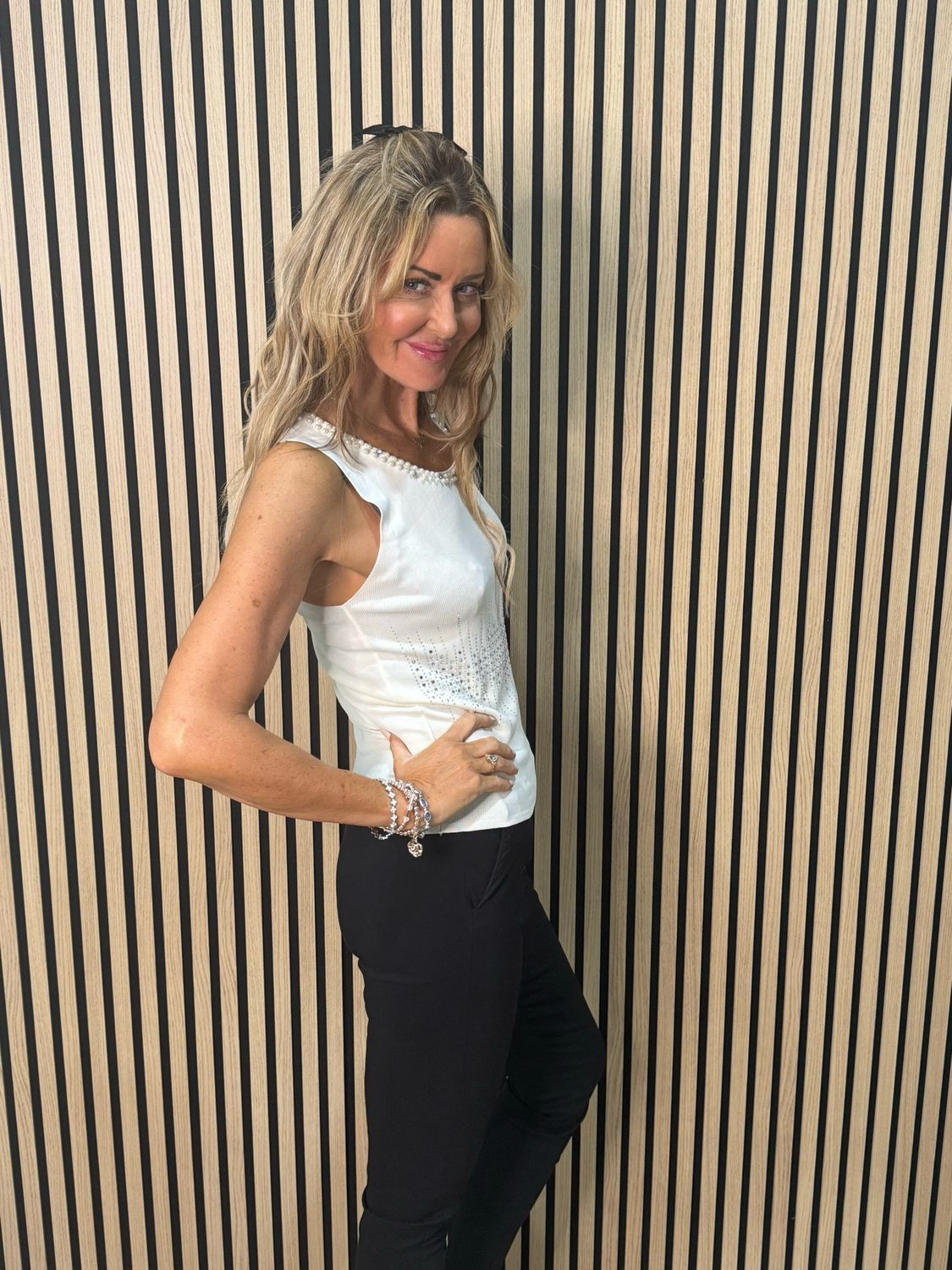 Diamanté Sleeveless Top - Cream