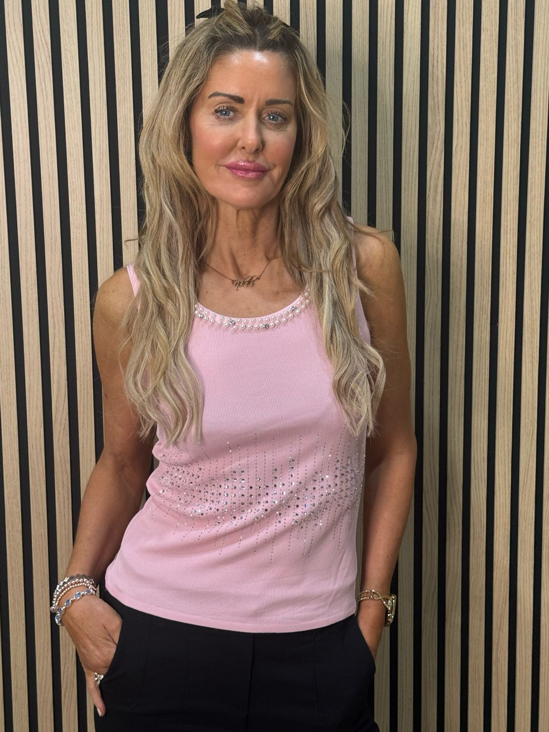 Diamanté Sleeveless Top - Pink