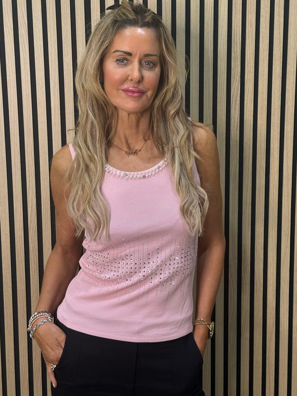 Diamanté Sleeveless Top - Pink