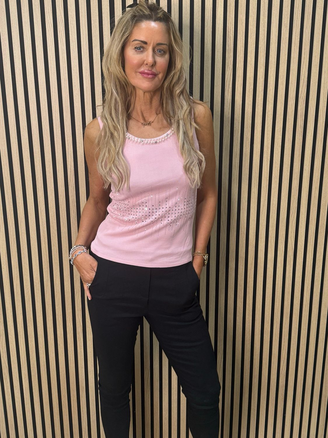 Diamanté Sleeveless Top - Pink