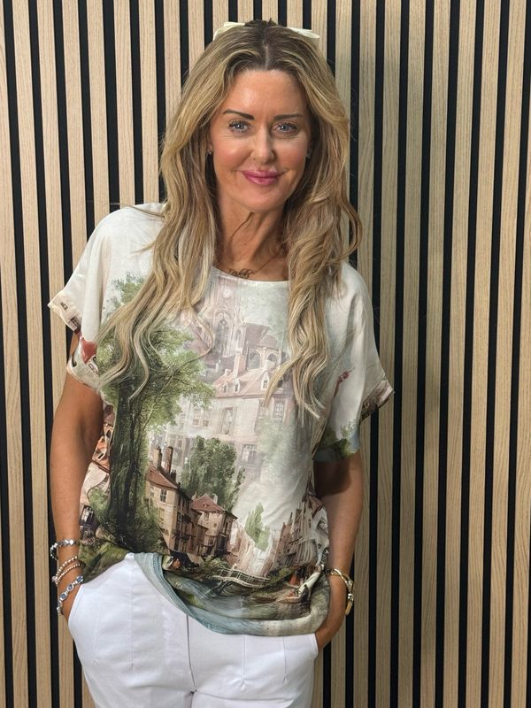 Scenic Print Top - Champagne