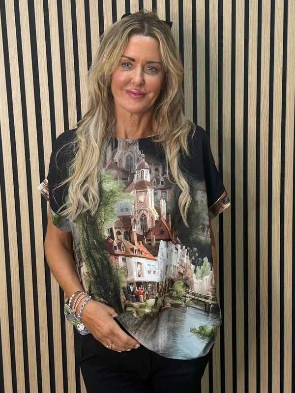 Scenic Print Top - Black