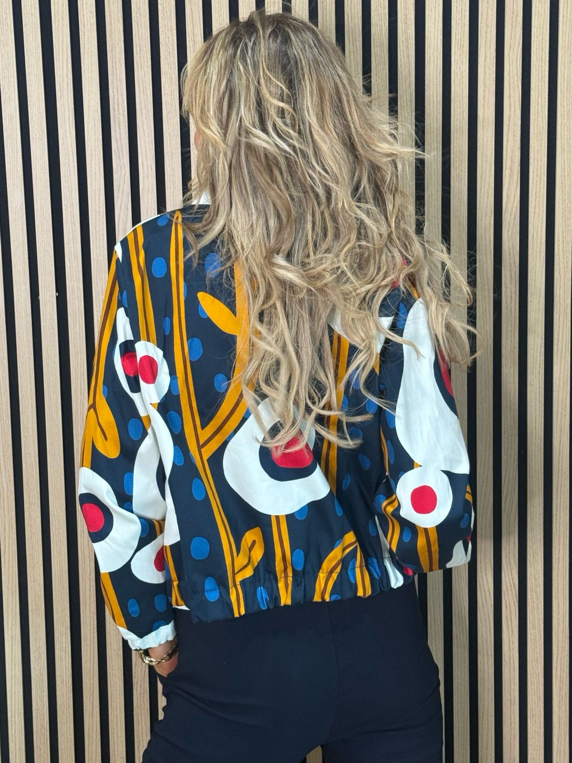 Abstract Print Zip Jacket - Navy/White/Mustard