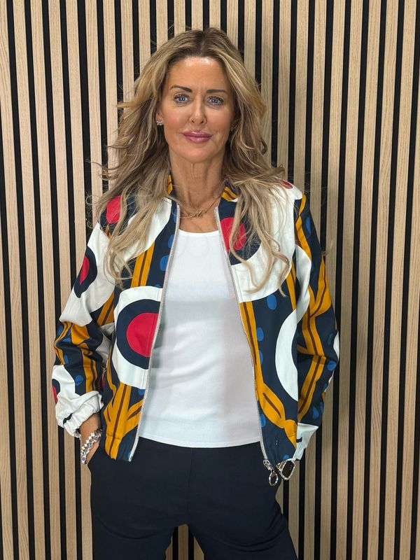 Abstract Print Zip Jacket - Navy/White/Mustard
