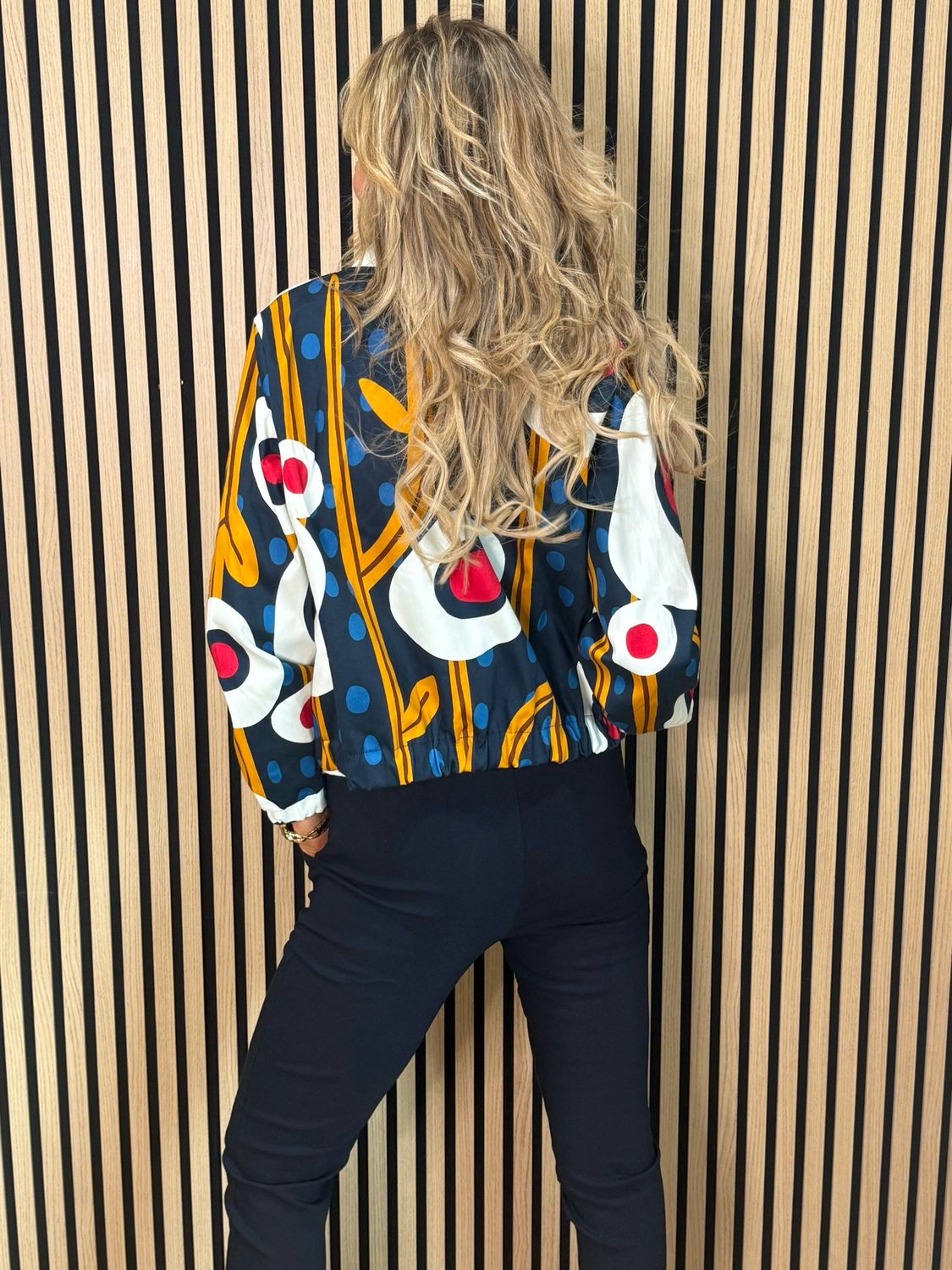 Abstract Print Zip Jacket - Navy/White/Mustard