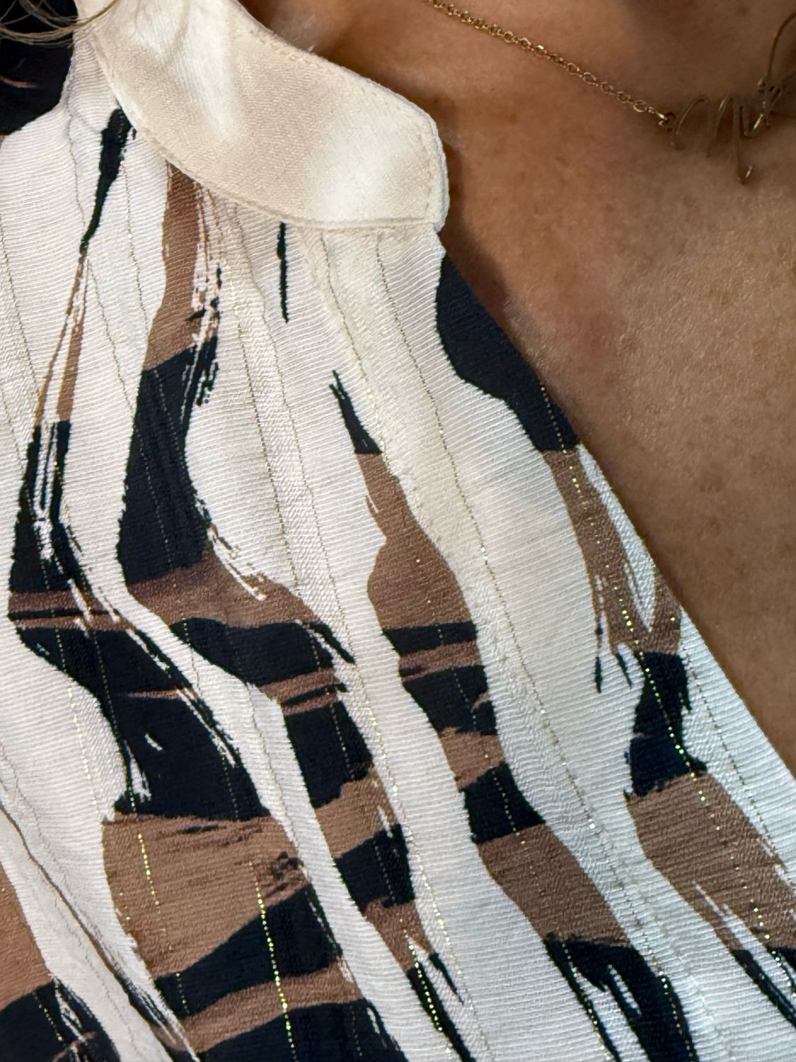 Abstract Print Relaxed Co-Ord Set - Cream/Brown