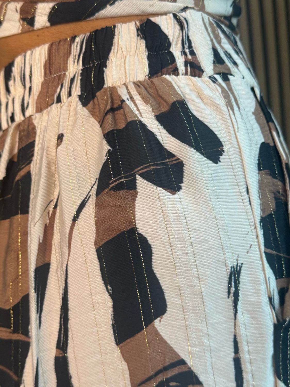 Abstract Print Relaxed Co-Ord Set - Cream/Brown