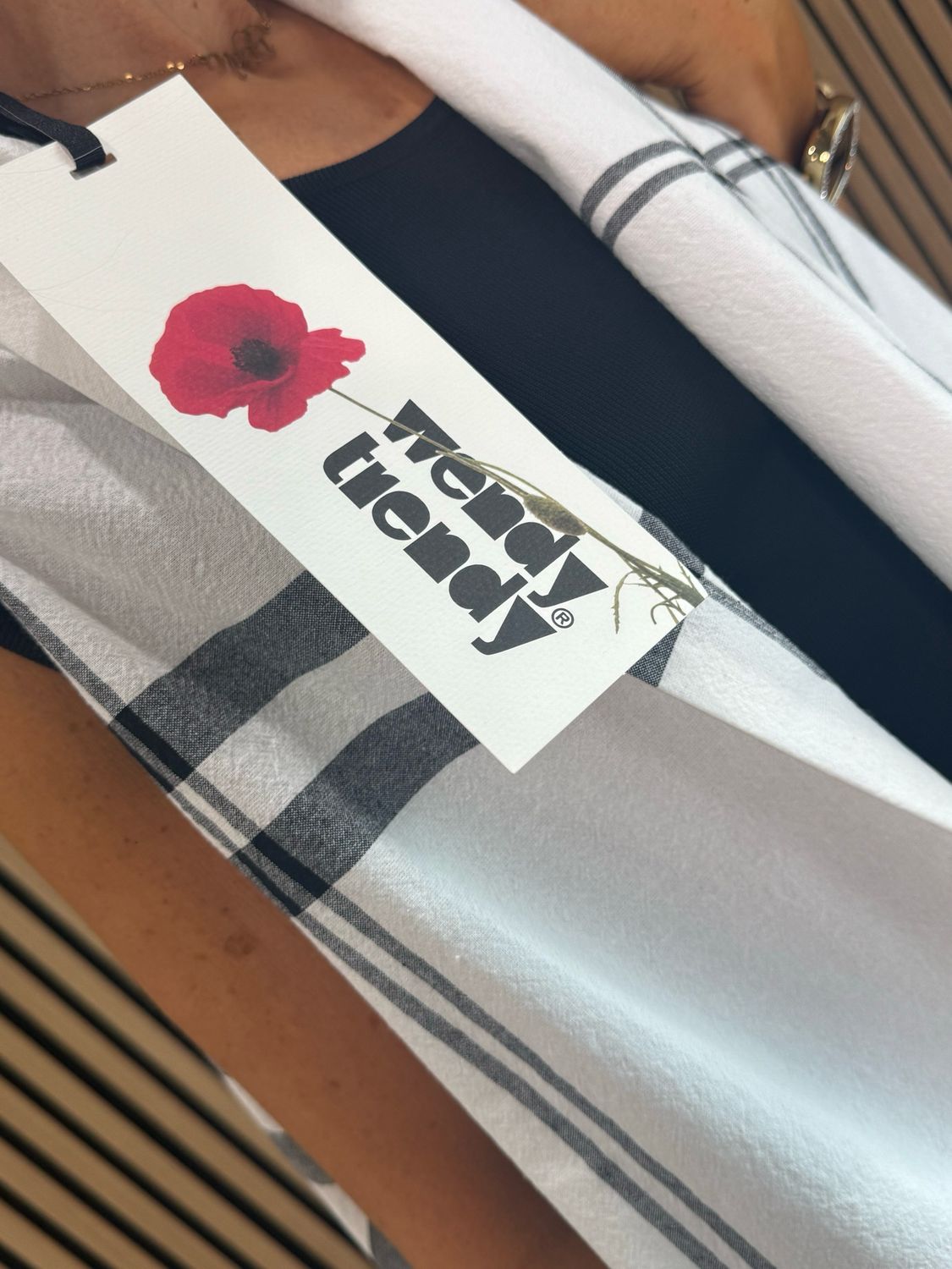 Check Pattern Drape Top - White/Grey