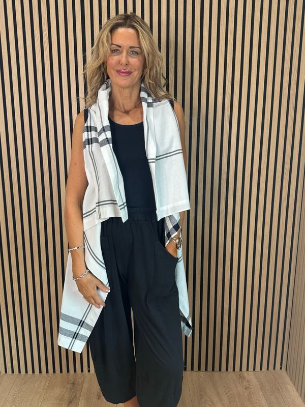 Check Pattern Drape Top - White/Grey