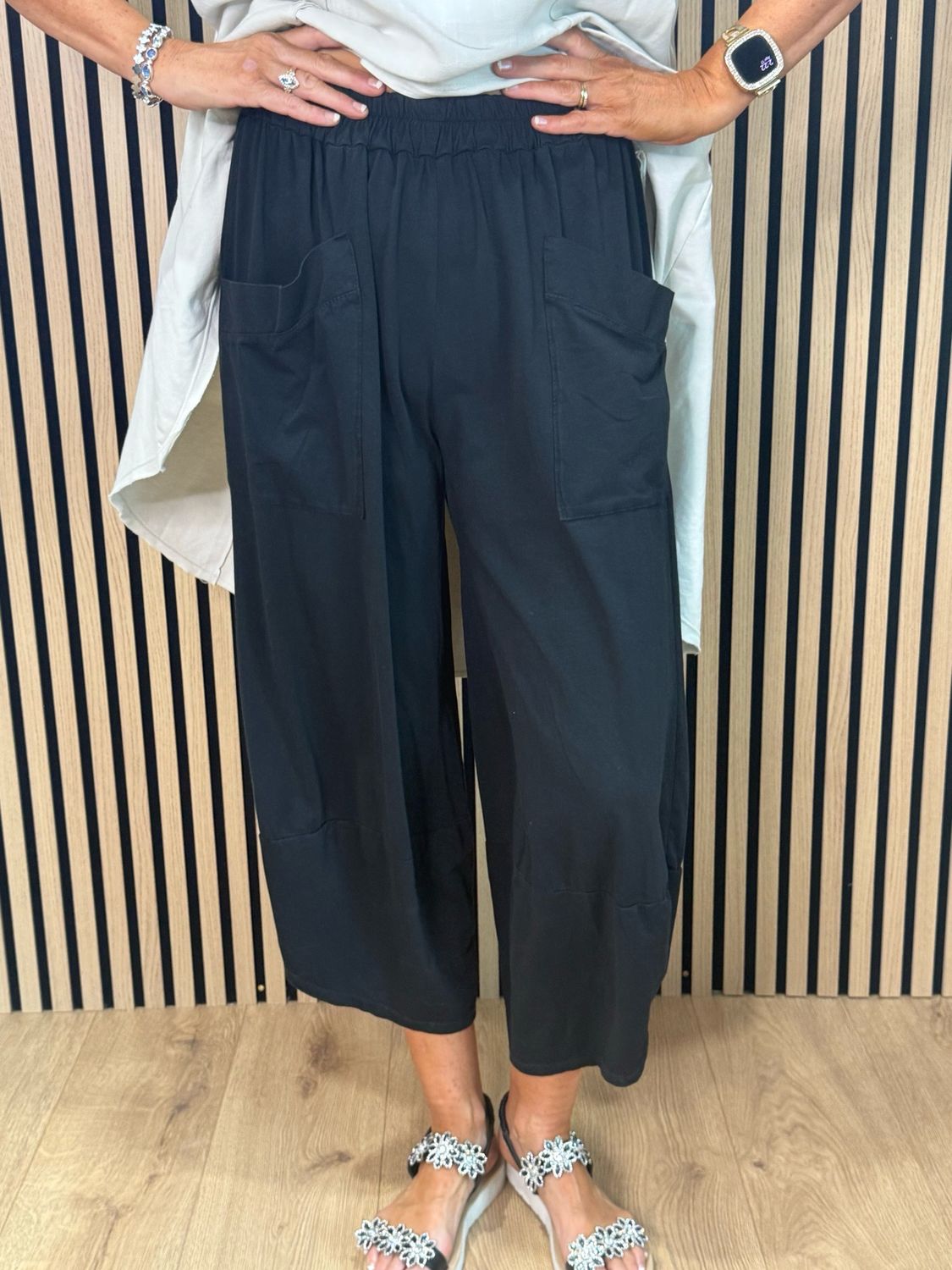 Cocoon Pocket Cotton Trousers - Black