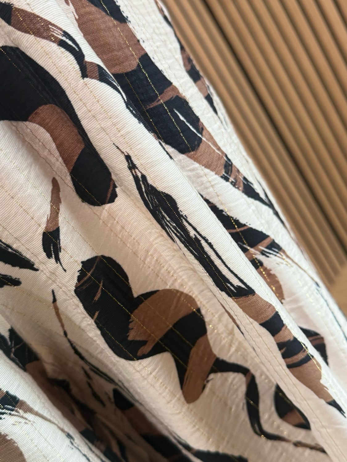 Abstract Print Wide Leg Jump Suit - Cream/Black/Taupe