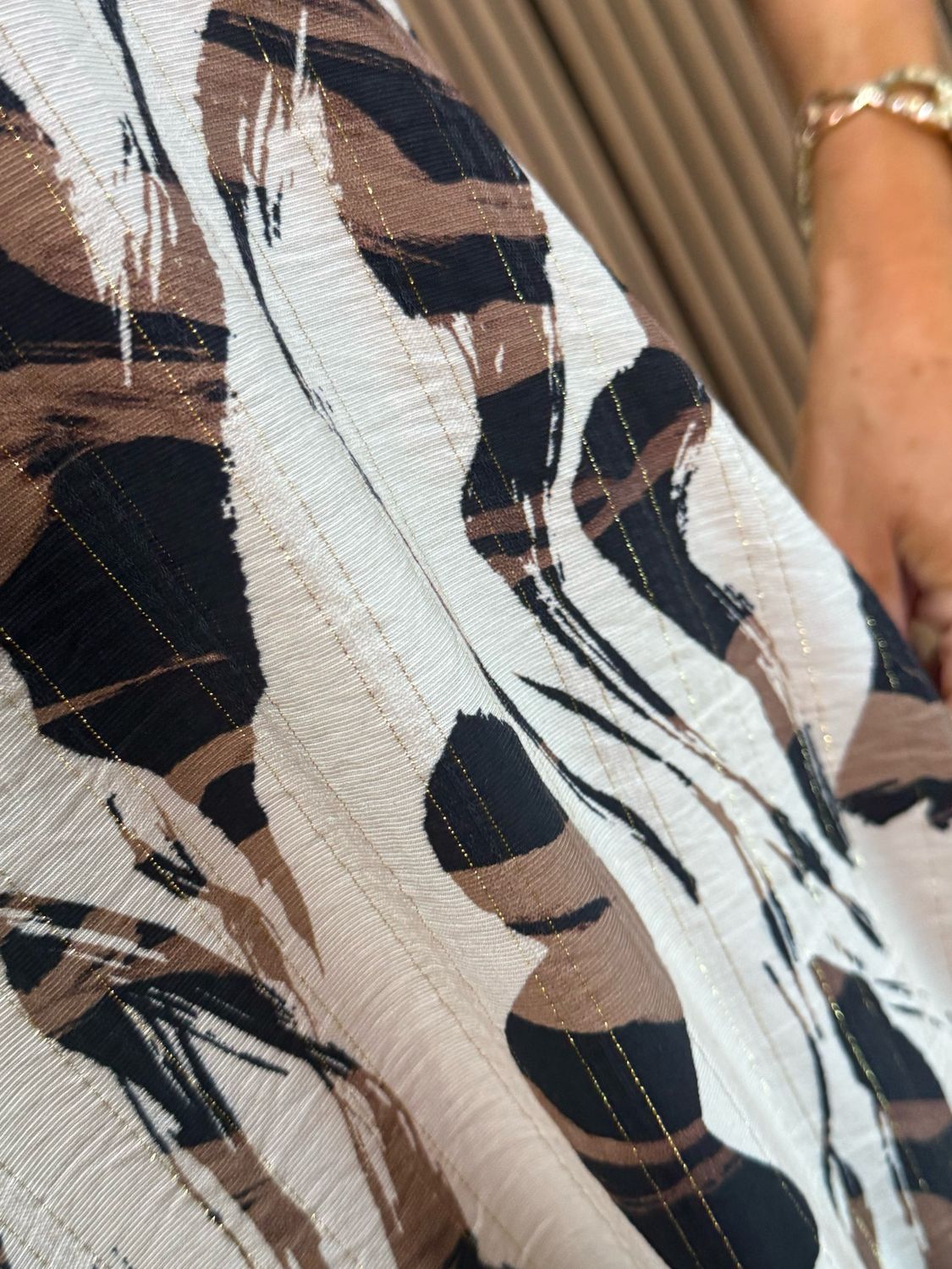 Abstract Print Wide Leg Jump Suit - Cream/Black/Taupe