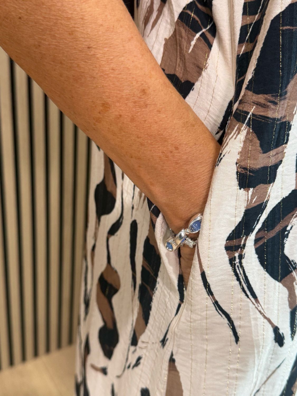 Abstract Print Wide Leg Jump Suit - Cream/Black/Taupe