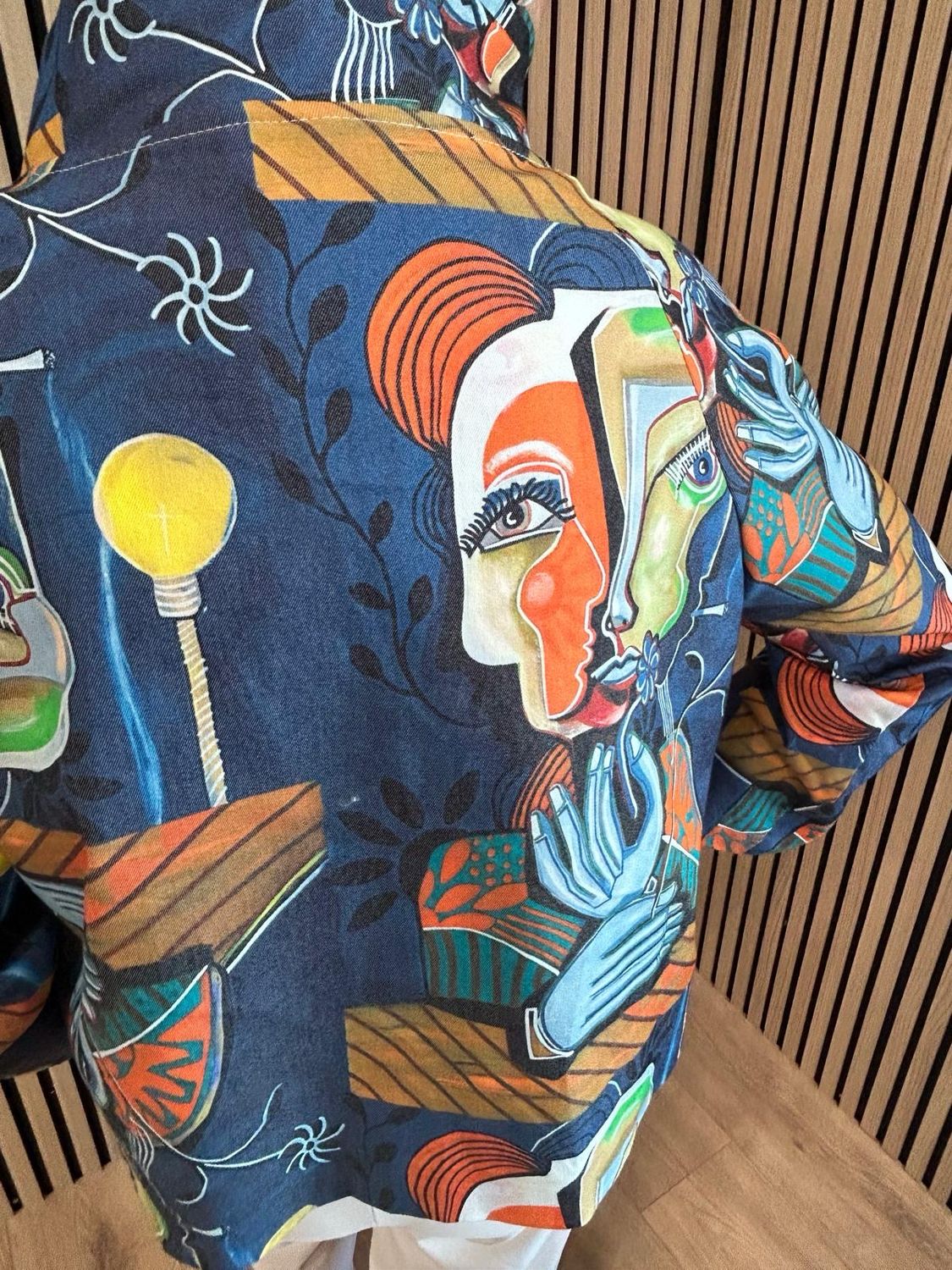 Artistic Print Cotton Jacket - Navy