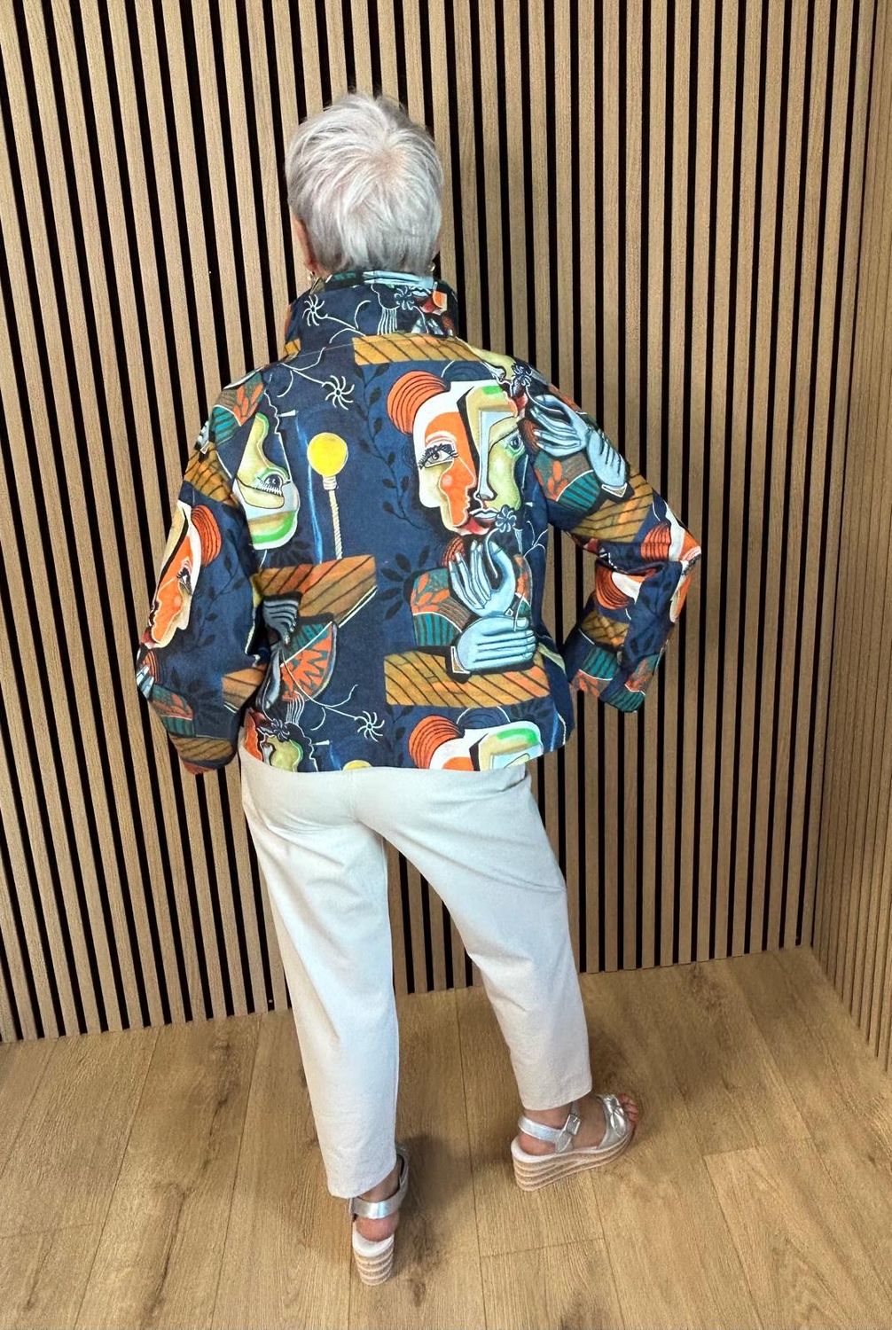 Artistic Print Cotton Jacket - Navy