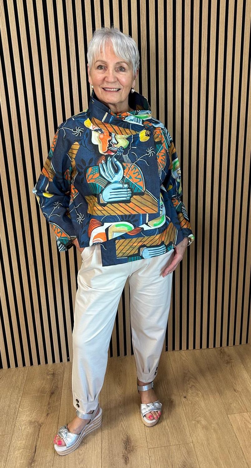 Artistic Print Cotton Jacket - Navy