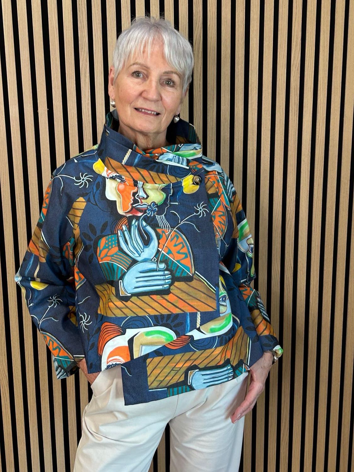 Artistic Print Cotton Jacket - Navy