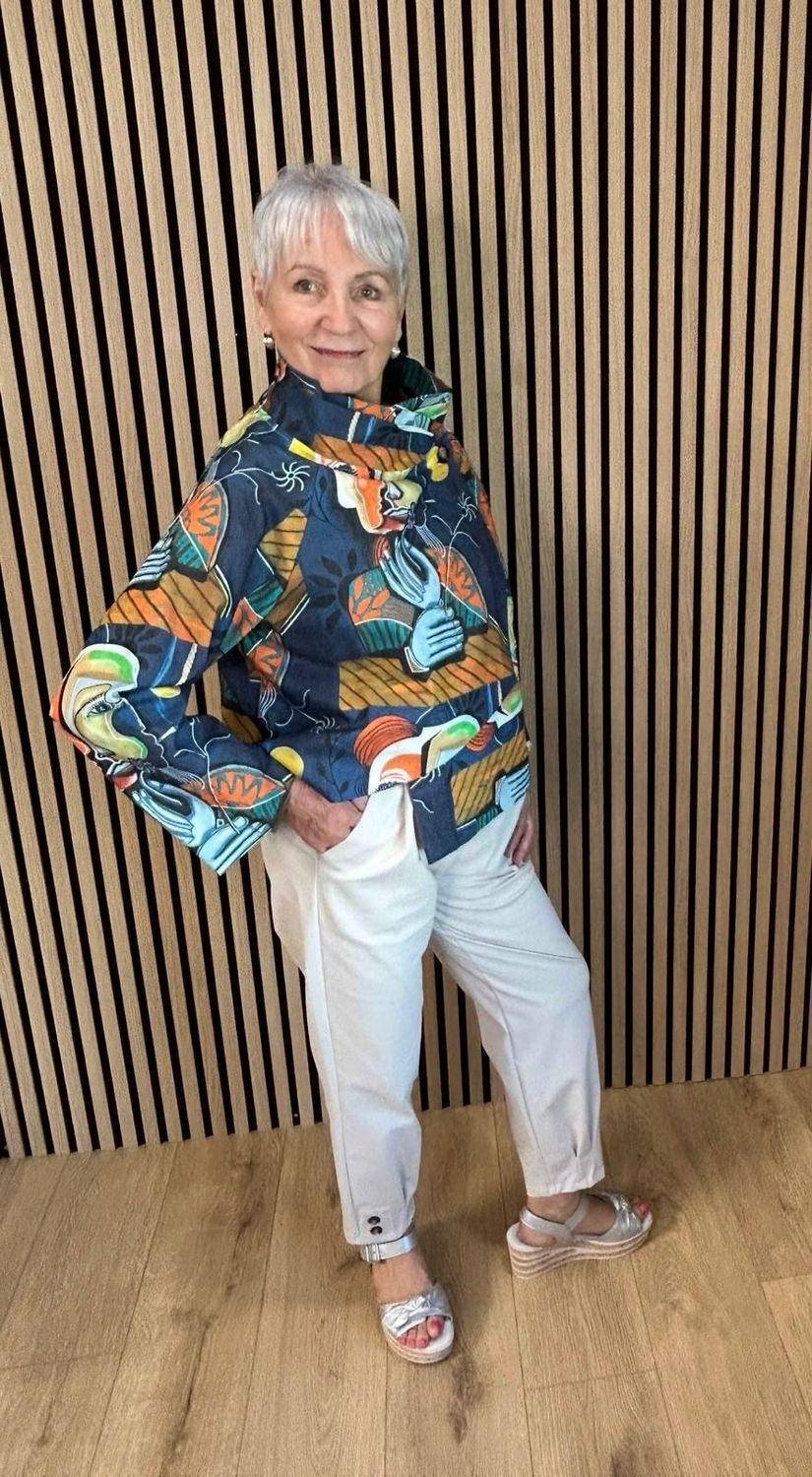 Artistic Print Cotton Jacket - Navy