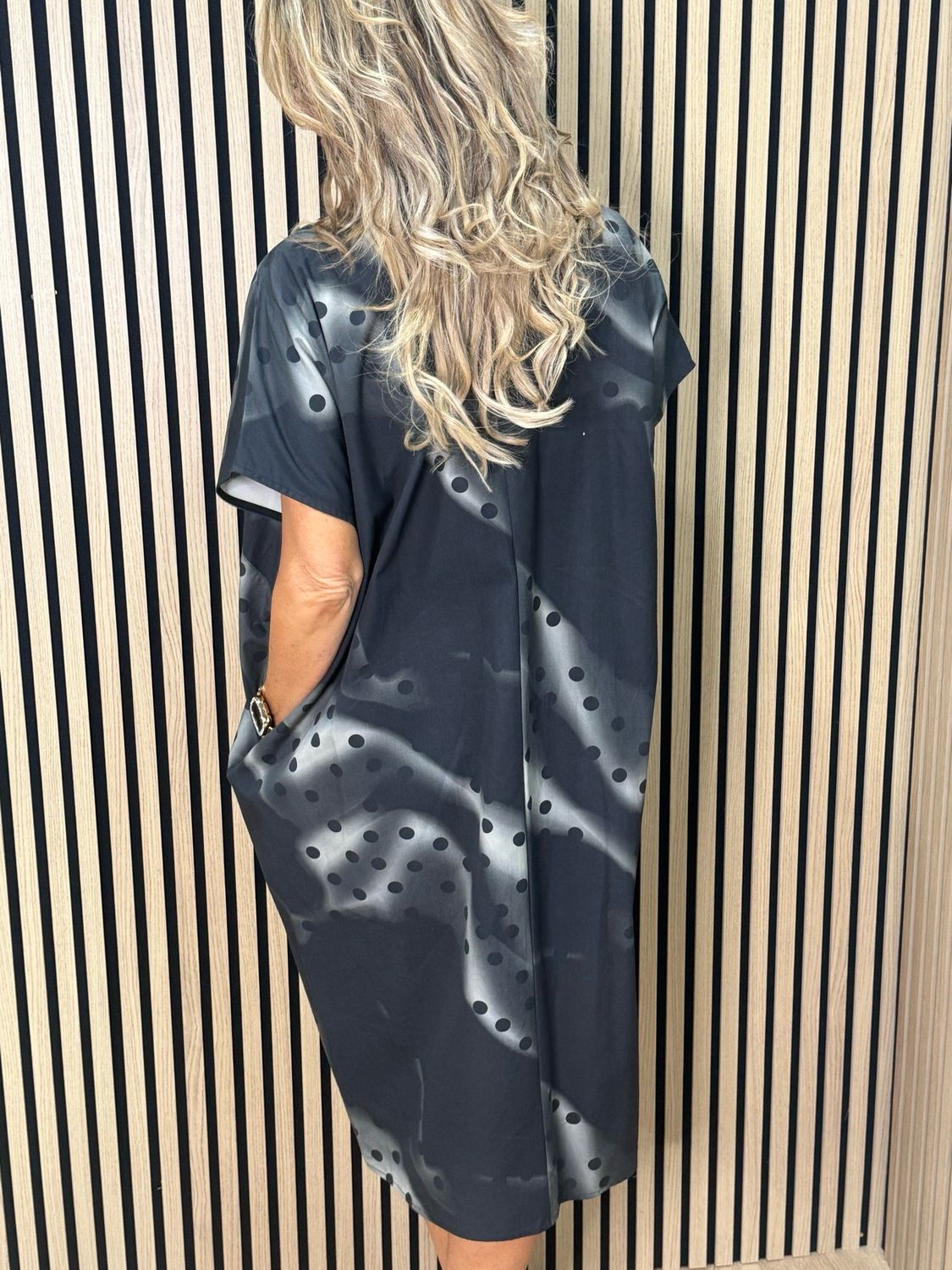 Oversized Spot Print Dress- Black