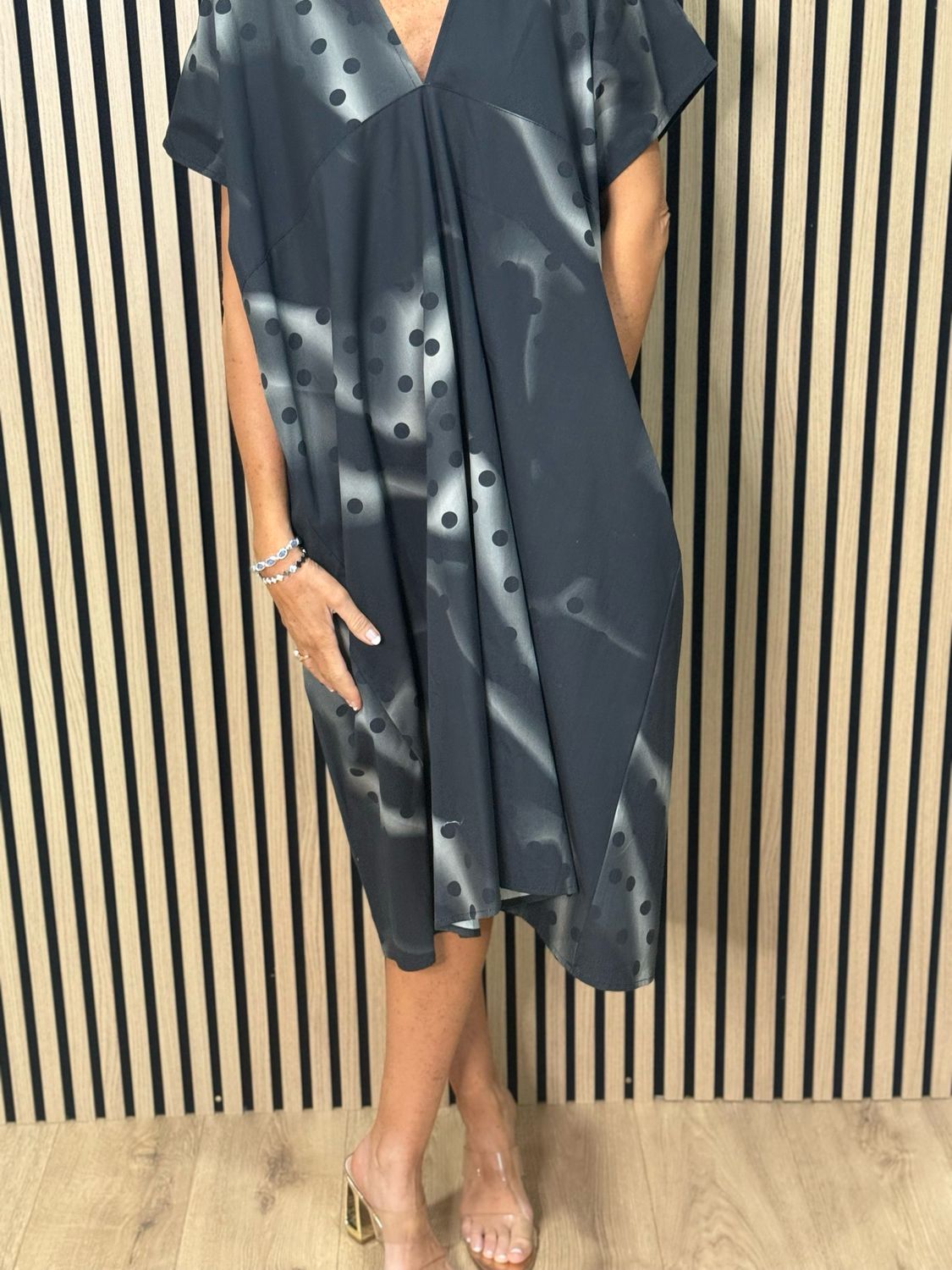 Oversized Spot Print Dress- Black