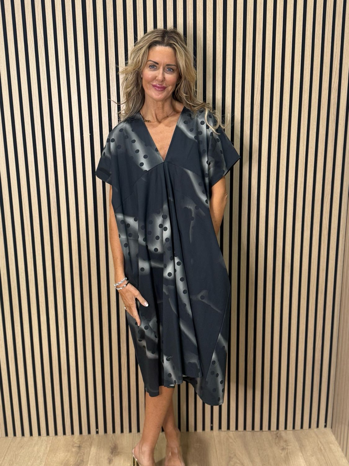 Oversized Spot Print Dress- Black