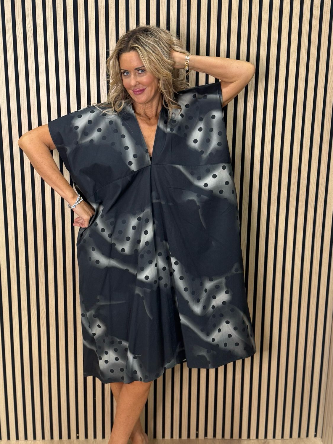 Oversized Spot Print Dress- Black