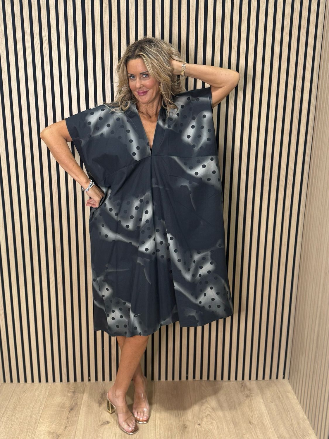 Oversized Spot Print Dress- Black