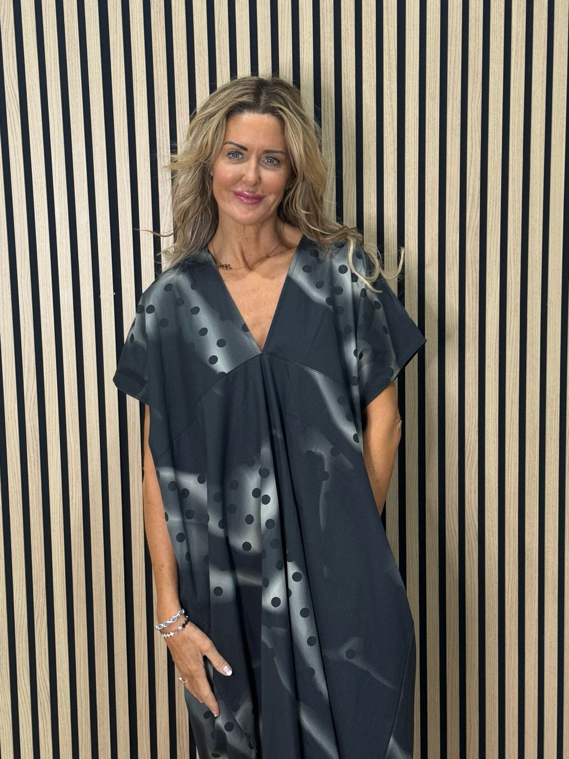 Oversized Spot Print Dress- Black