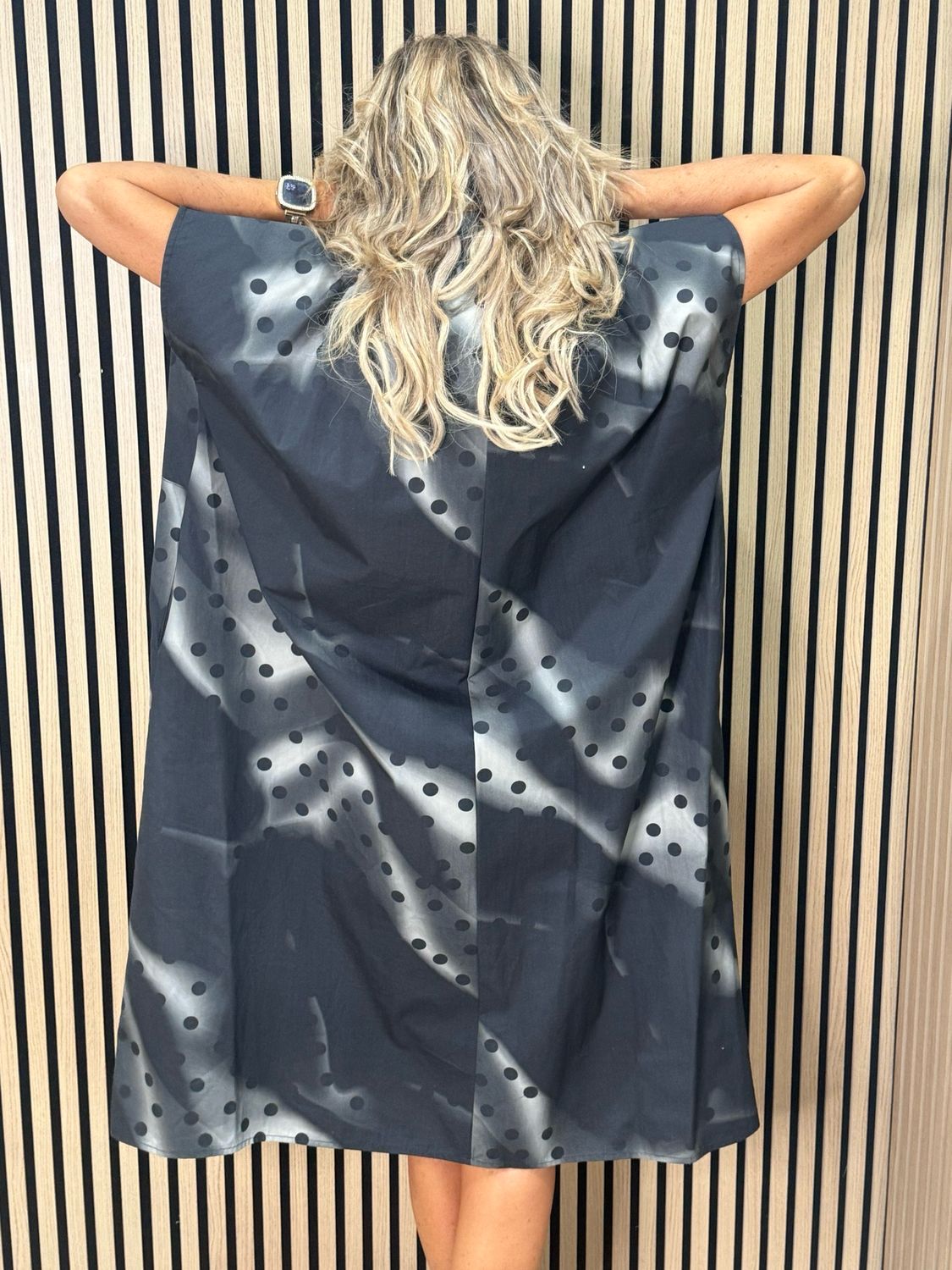 Oversized Spot Print Dress- Black