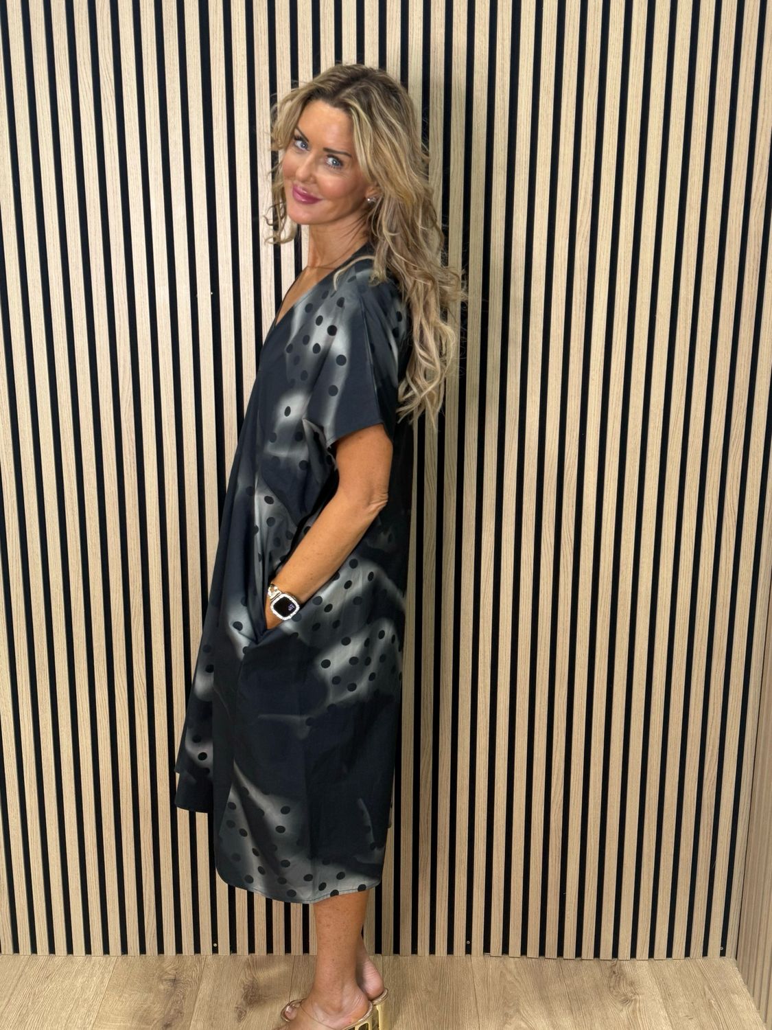 Oversized Spot Print Dress- Black