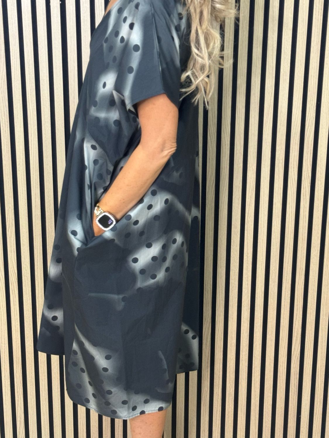 Oversized Spot Print Dress- Black