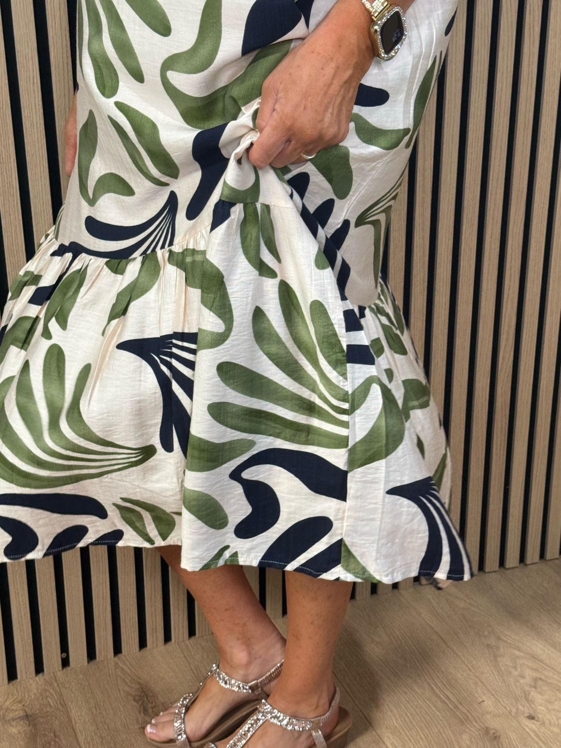 Bree Printed Viscose Dress - Cream/Green/Navy