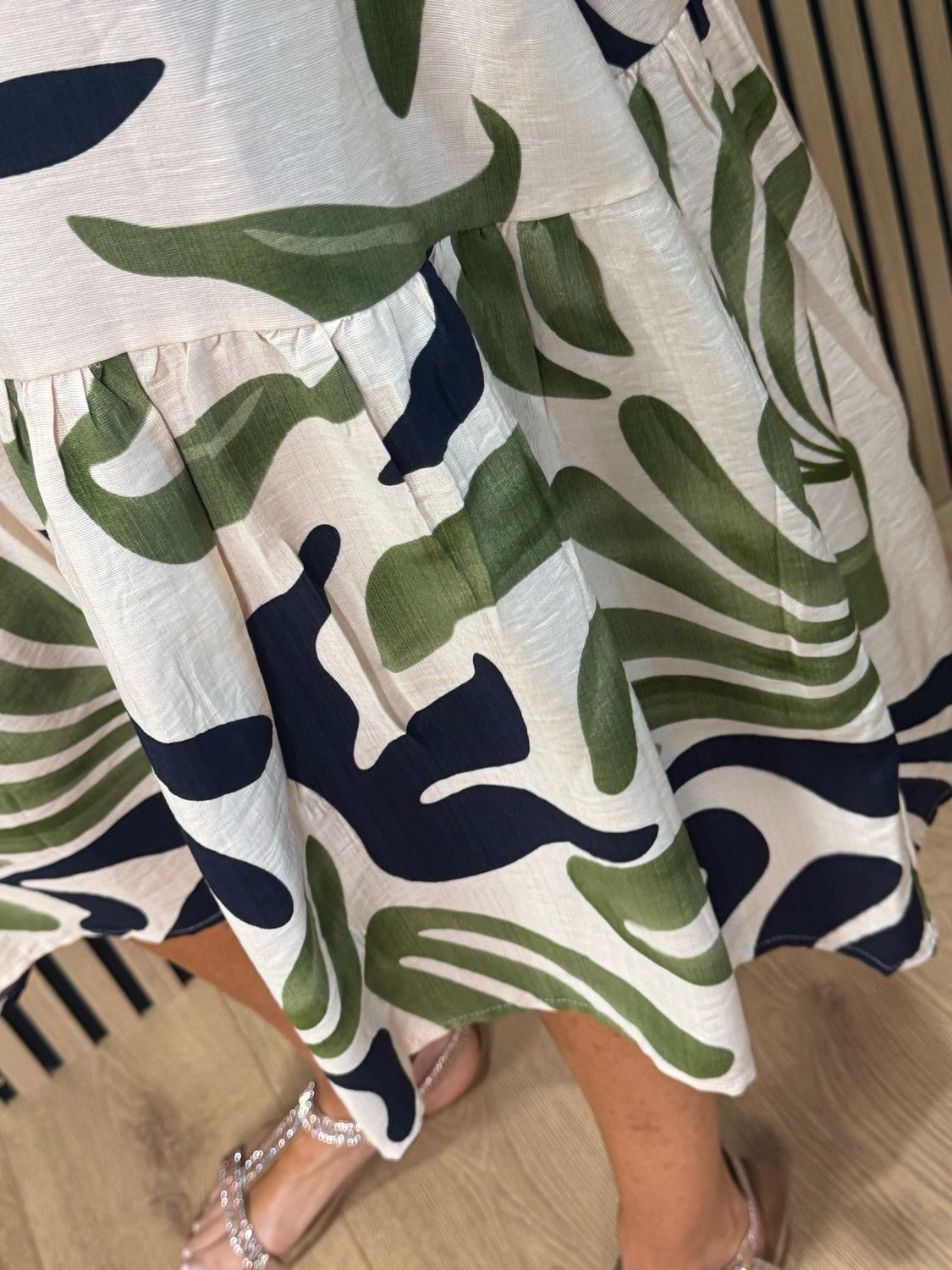 Bree Printed Viscose Dress - Cream/Green/Navy