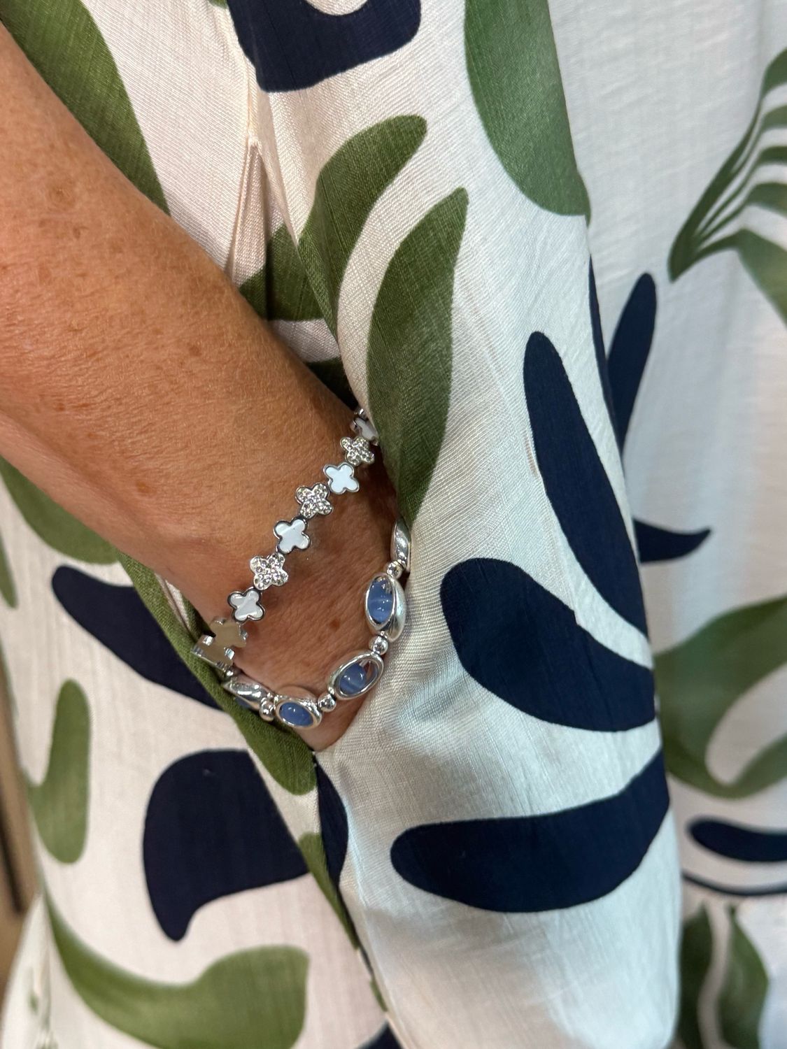 Bree Printed Viscose Dress - Cream/Green/Navy